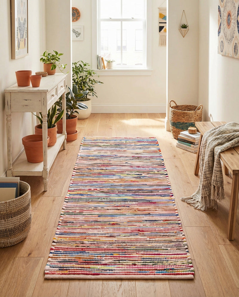 Thar Cotton Collection Area Rug - Alleppey Runner Multi White  lifestyle 75