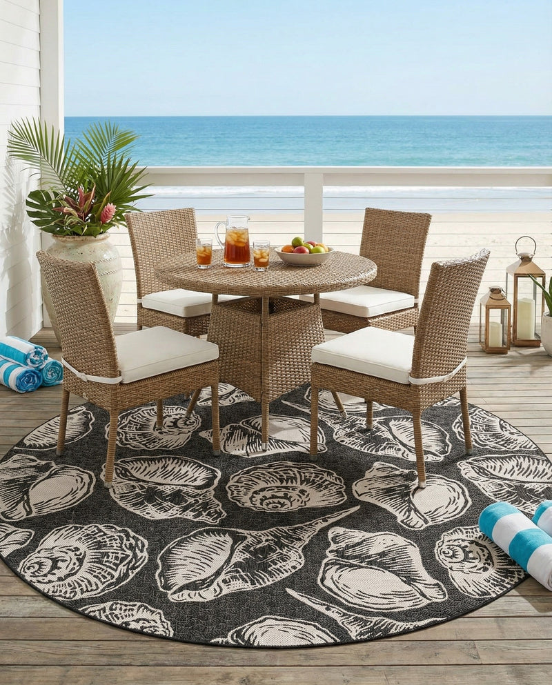 Seaside Haven Rugs Collection Area Rug -  Lighthouse (Black and White) Round Black and White  lifestyle 43