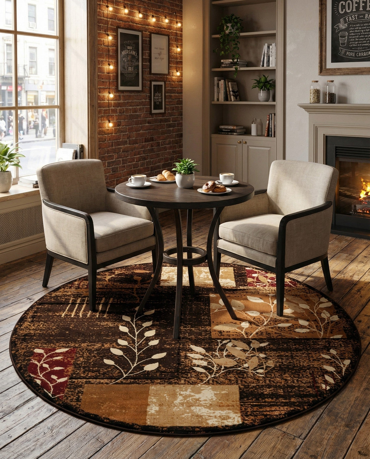 Bistro Lounge Collection Area Rug -  Affogato Round Brown  lifestyle 69