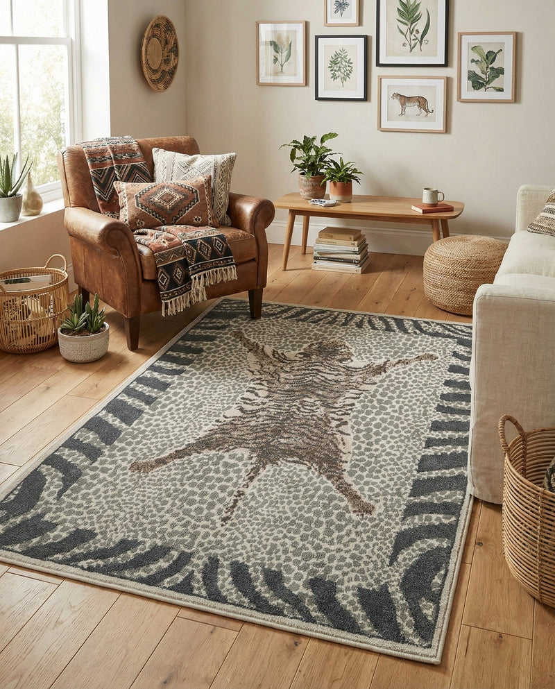 Savannah Sojourn Collection Area Rug -  Masai Rectangle Gray and Ivory  lifestyle 3
