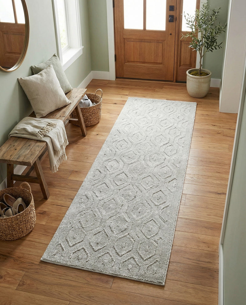 Garden Lattice Charm Collection Area Rug - Arbor (Grey) Runner Grey  lifestyle 47