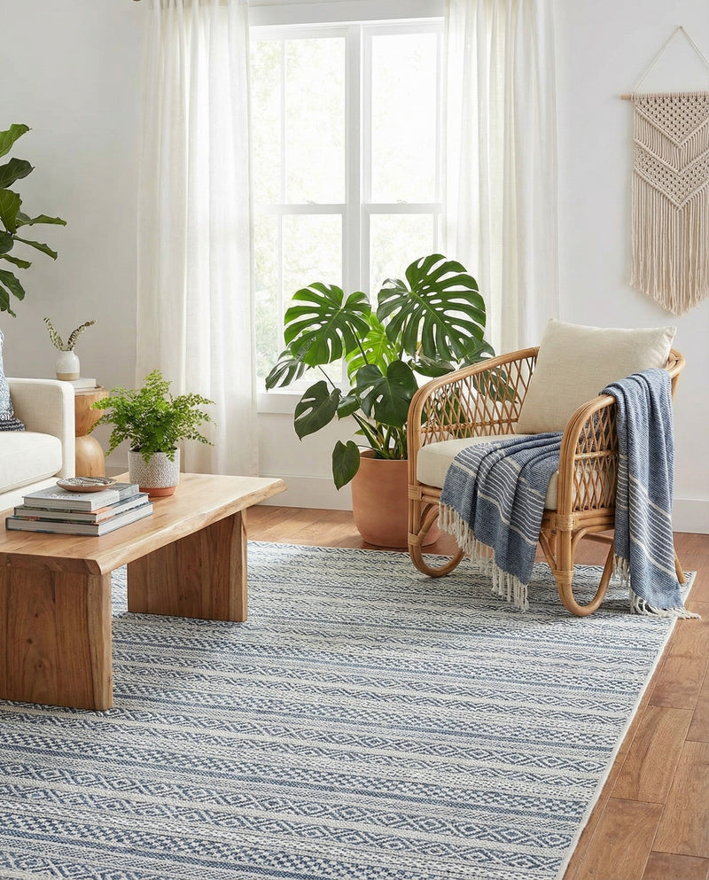 Seaside Stripes Collection Area Rug -  Boardwalk (Light Blue) Rectangle Light Blue  lifestyle 14