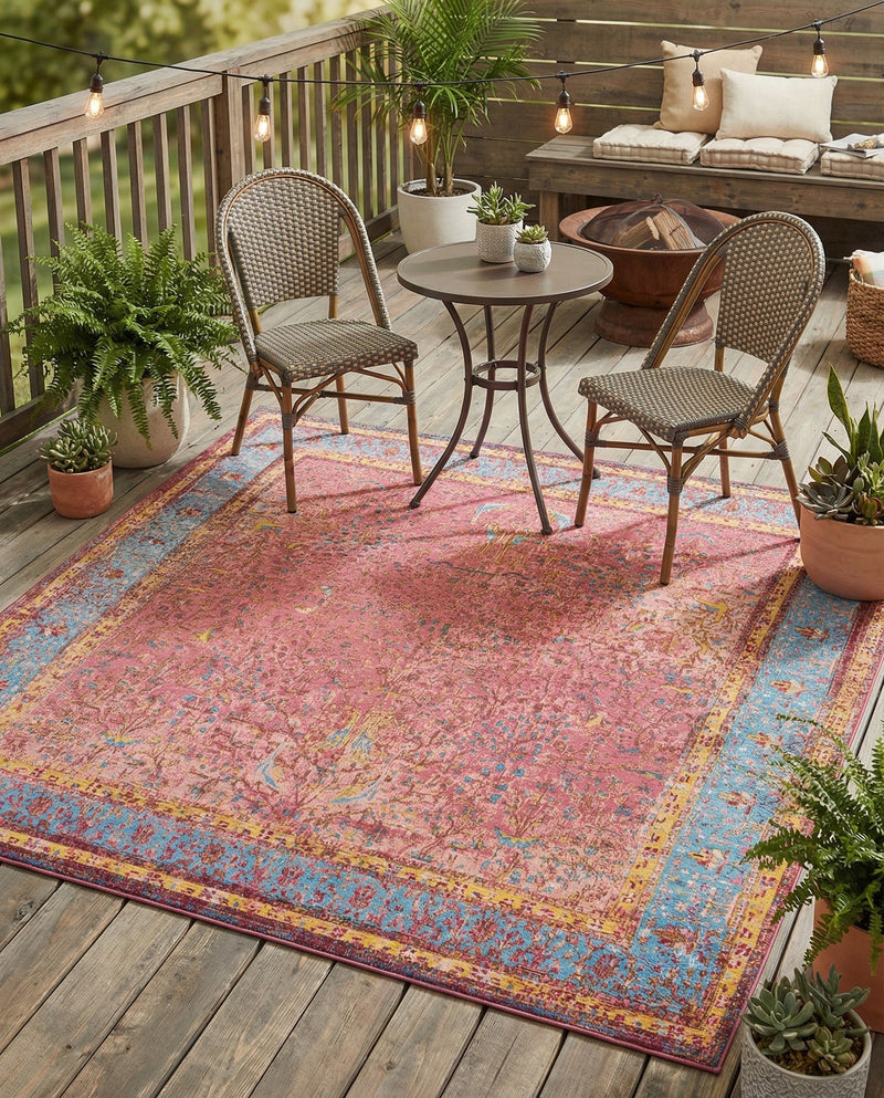 Patio Heritage Collection Area Rug -  Serenity Square Vintage Salmon Coral  lifestyle 43