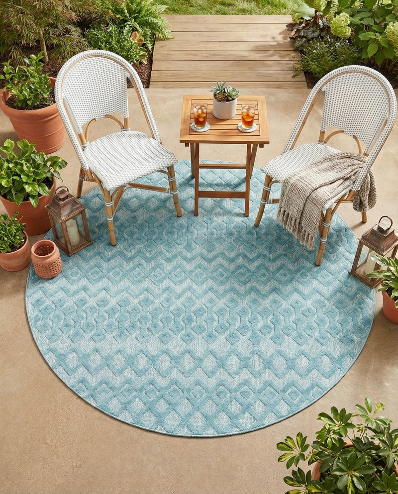 Garden Lattice Charm Collection Area Rug -  Pergola (Aqua) Round Aqua  lifestyle 60