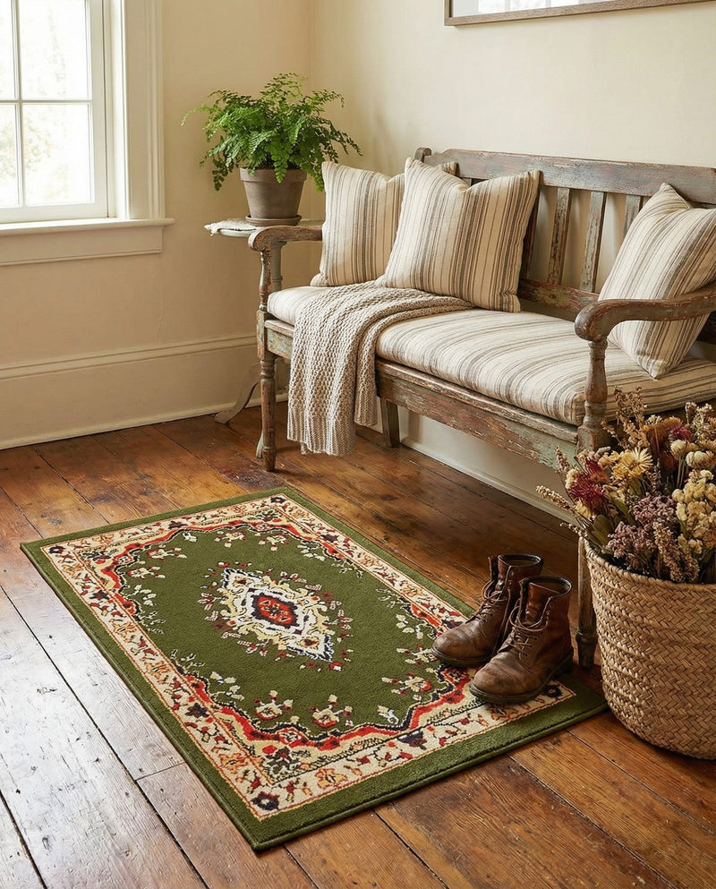 Tabriz Tapestry Collection Area Rug - Azerbaijan (Green) Rectangle Green  lifestyle 6