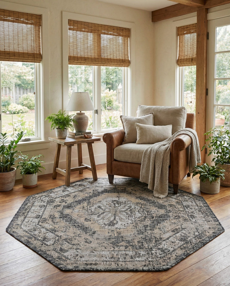 Patio Heritage Collection Area Rug -  Augusta (Charcoal) Octagon Charcoal  lifestyle 71
