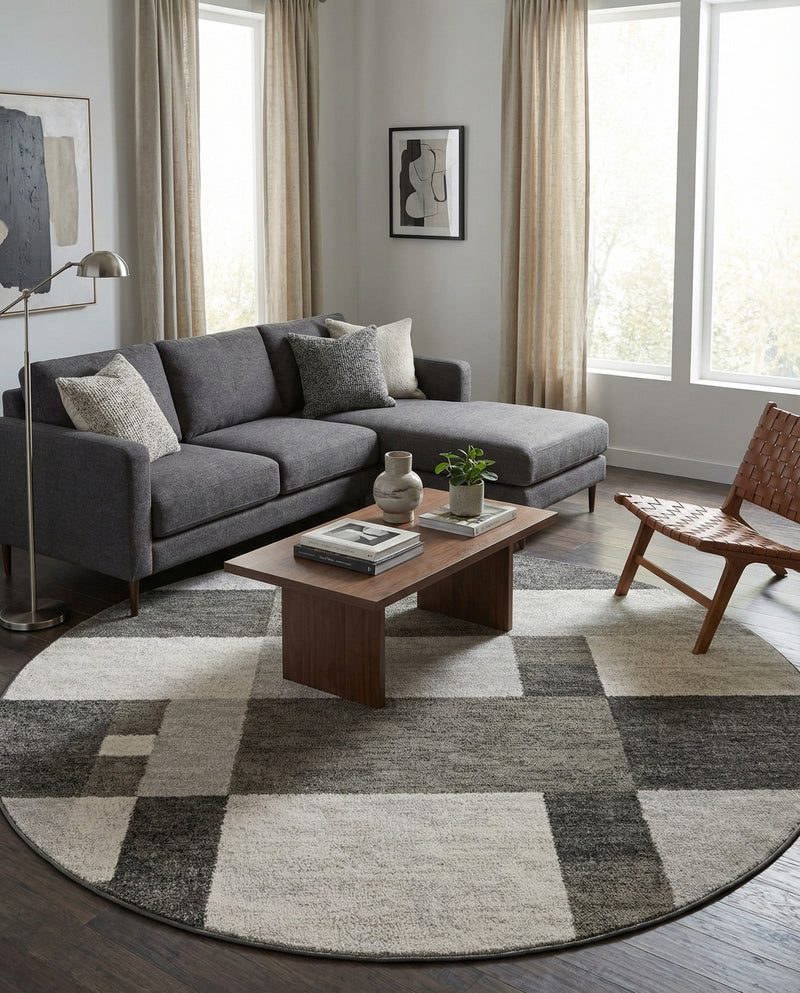 Autumn Meadow Collection Area Rug -  Sycamoreside (Gray) Round Gray  lifestyle 54