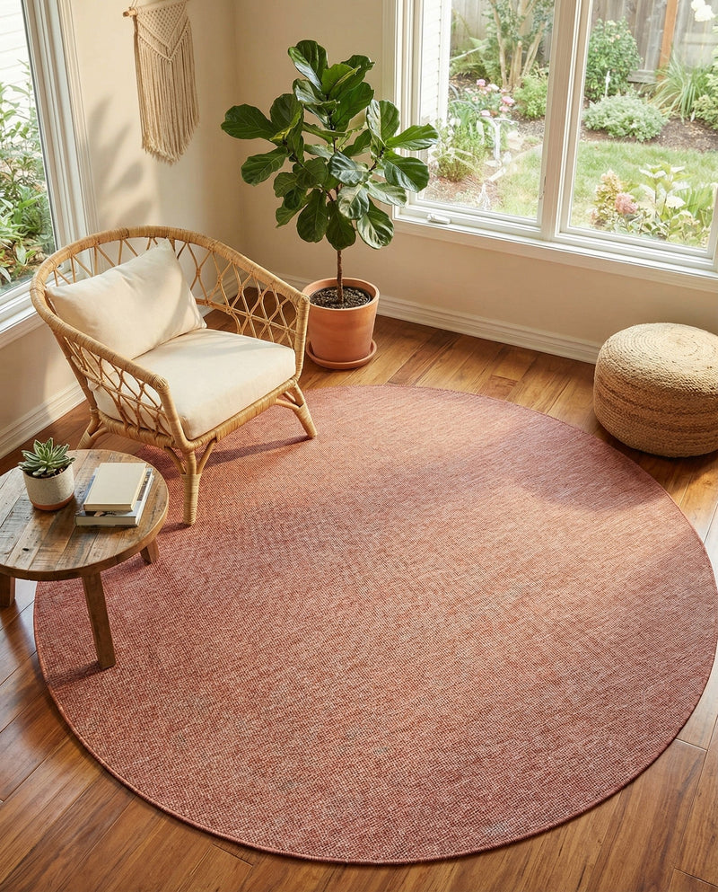 Seaside Serenity Collection Area Rug - Veranda (Rust Red) Round Rust Red  lifestyle 37