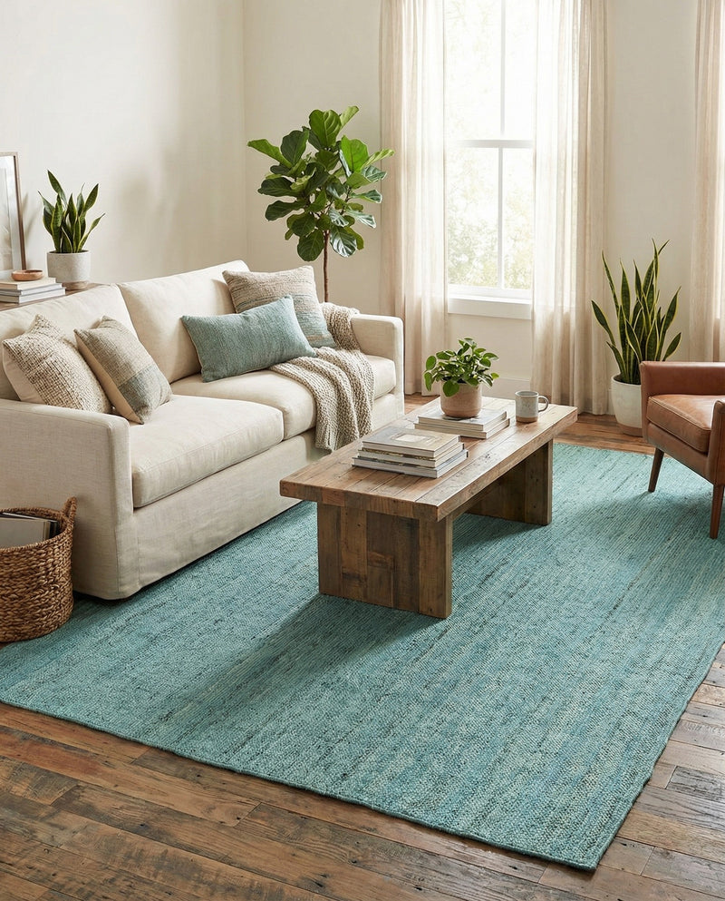 Woven Seaside Jute Collection Area Rug - Savannah (Turquoise) Rectangle Turquoise  lifestyle 22