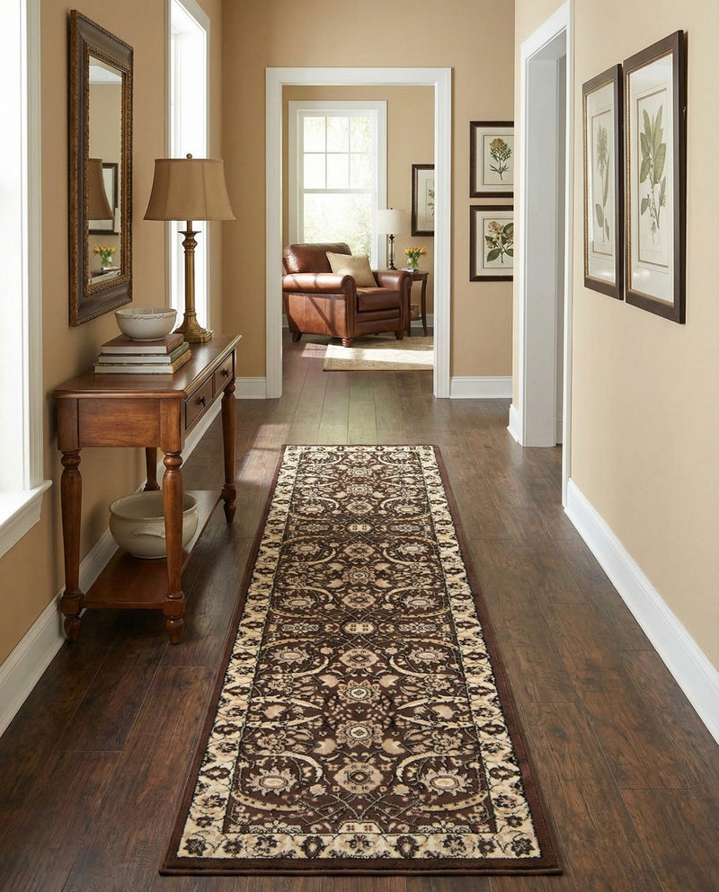 Tabriz Tapestry Collection Area Rug - Sahand (Brown) Runner Brown  lifestyle 49