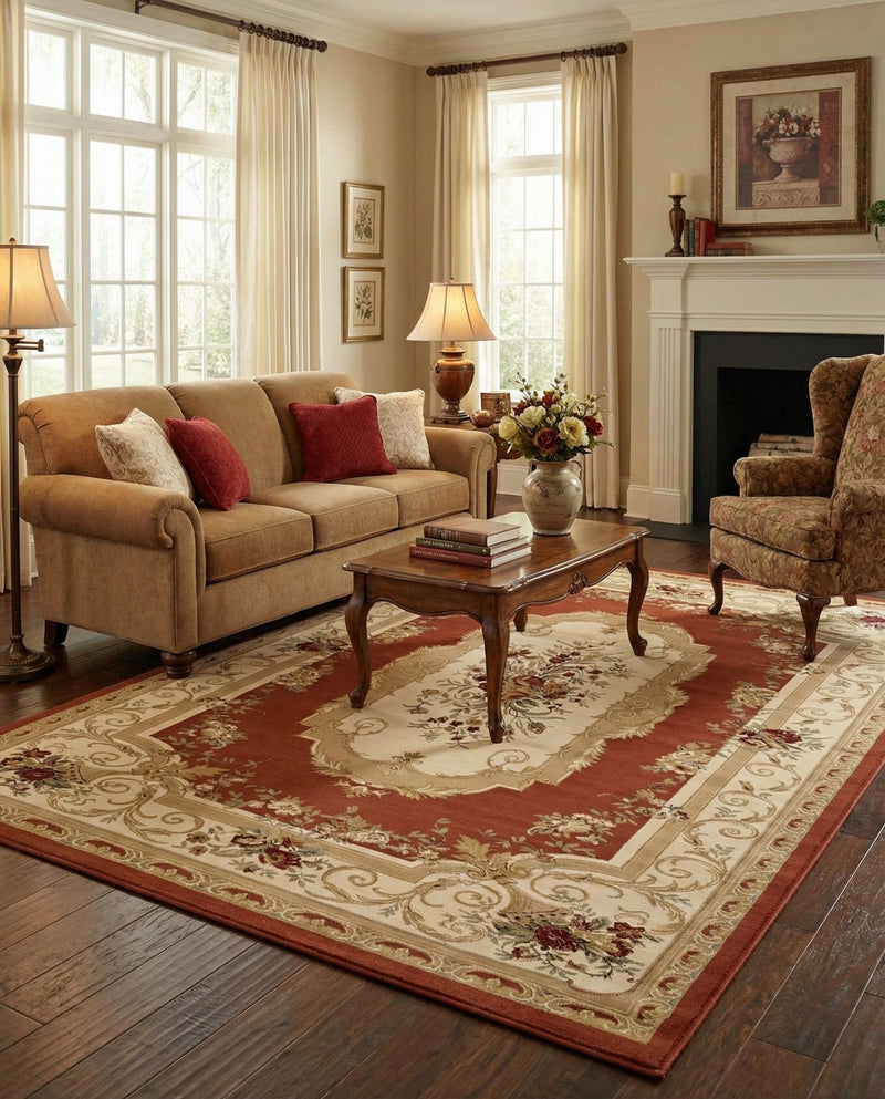Versailles Elegance Collection Area Rug -  Louveciennes (Brick Red) Rectangle Brick Red  lifestyle 12