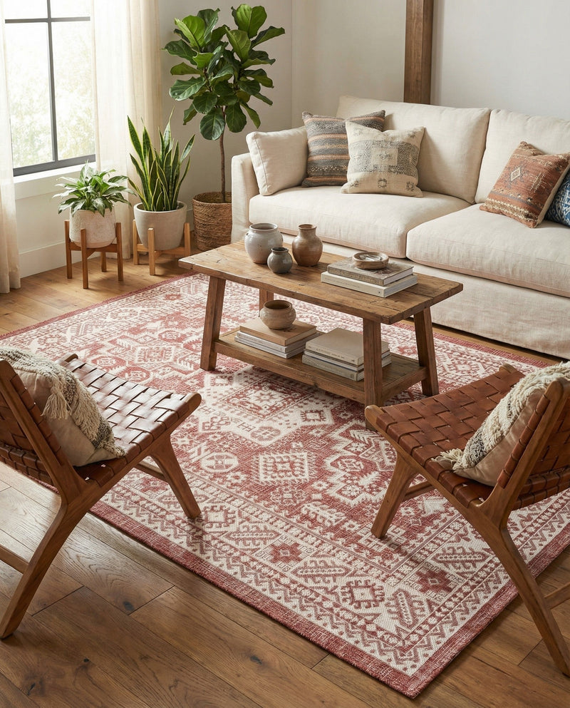 Tribal Terrace Treasures Collection Area Rug -  Incan Isle (Rust Red) Rectangle Rust Red  lifestyle 9