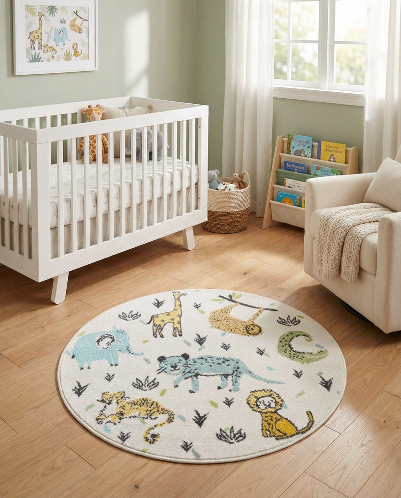 Wonder Tykes Collection Area Rug -  Spatter Round Ivory  lifestyle 38
