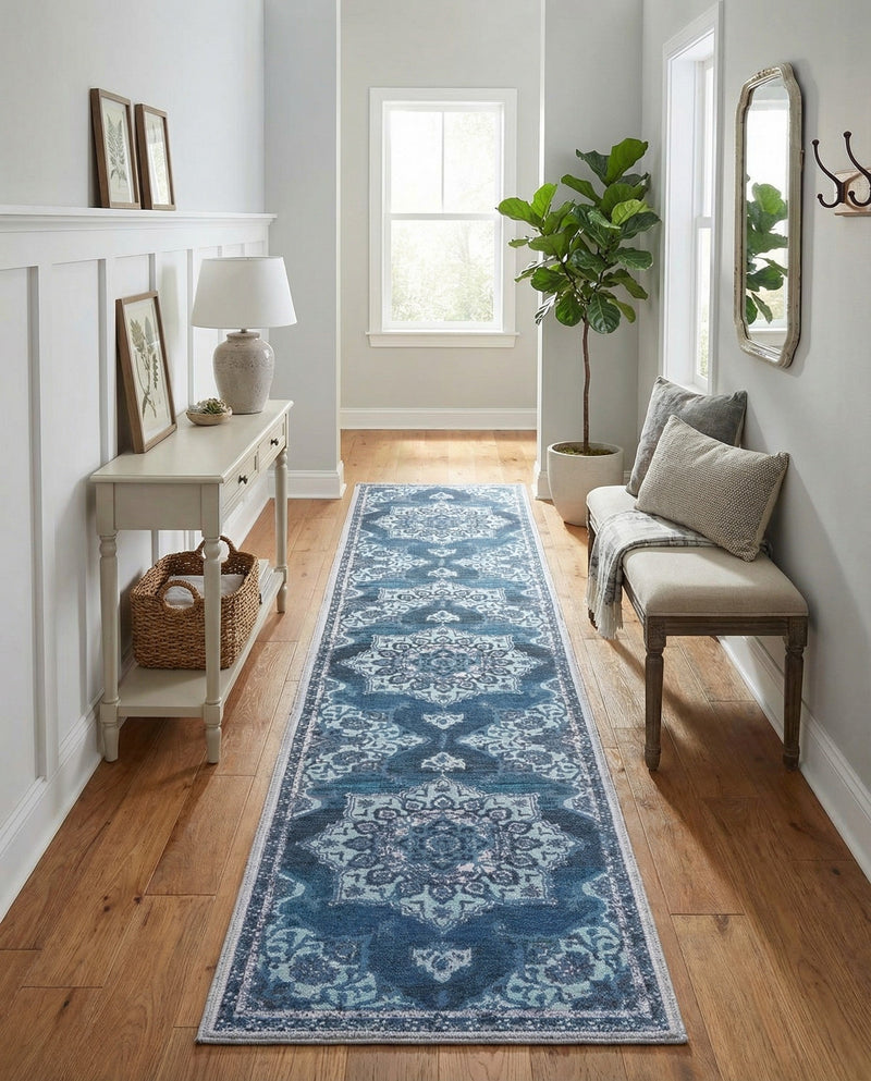 Baroque Era Collection Area Rug - Versailles (Navy Blue) Runner Navy Blue  lifestyle 28