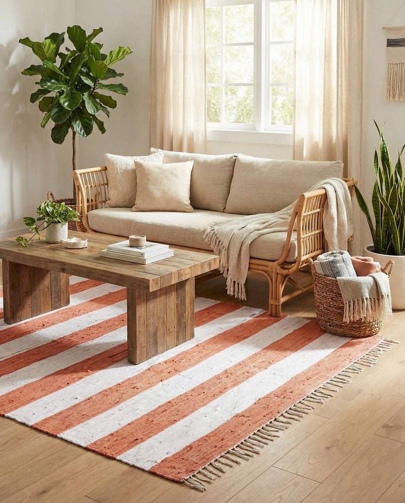 Tassel Trail Collection Area Rug - Pathway (Coral and Ivory) Square Coral and Ivory  lifestyle 61