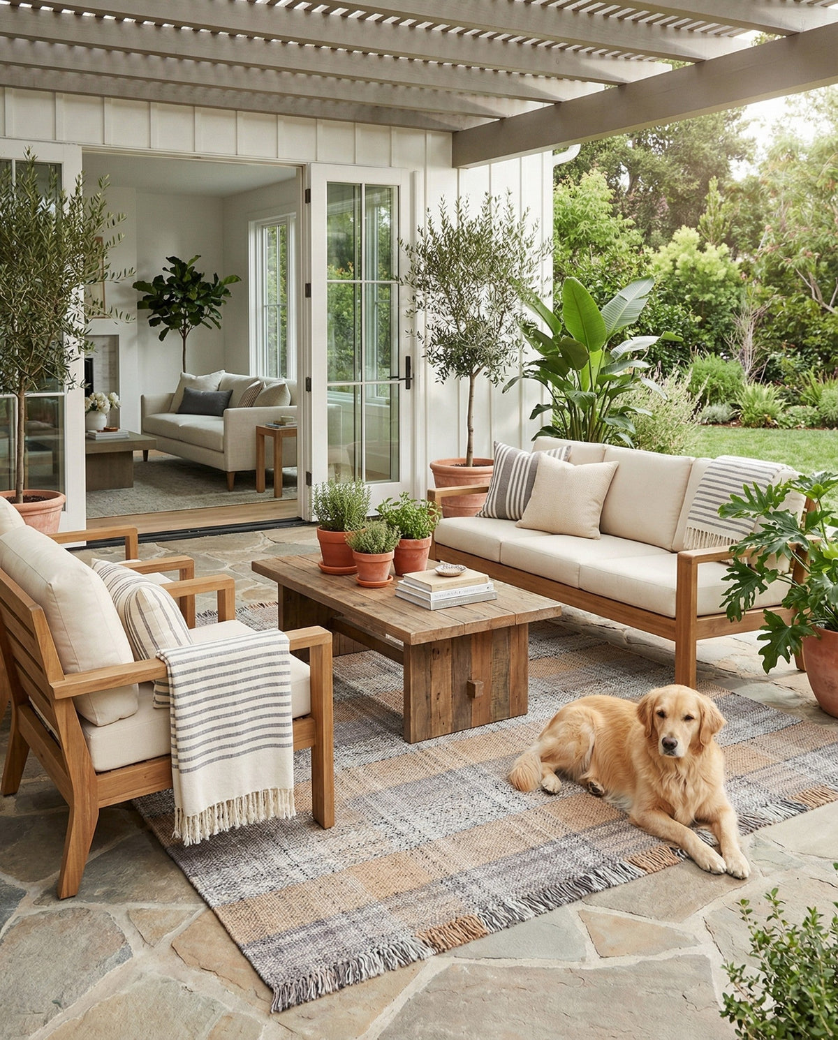 Sustainable Grid Indoor-Outdoor Oasis Collection Area Rug - Savannah Square Desert Gray  lifestyle 200