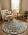 Persian Elegance Collection Area Rug -  Kerman (Blue) Round Blue  lifestyle 94