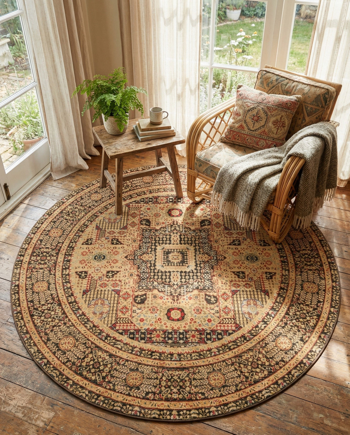 Ottoman Elegance Collection Area Rug - Sultan Round Brown  lifestyle 152