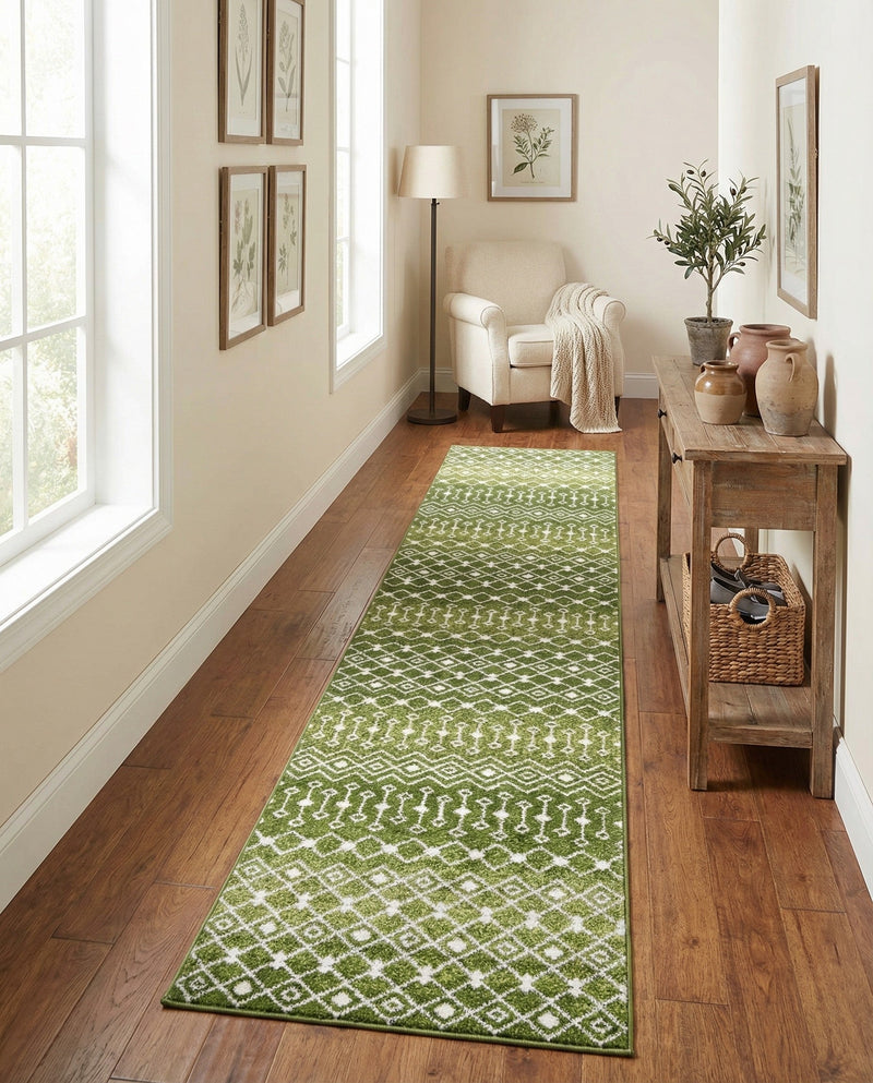 Mediterranean Lattice Collection Area Rug - Santorini (Green) Runner Green  lifestyle 30