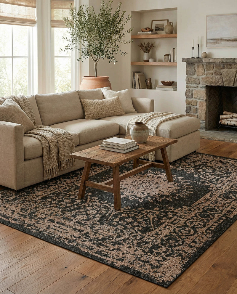 Patio Heritage Collection Area Rug -  Lafayette (Black) Rectangle Black  lifestyle 12