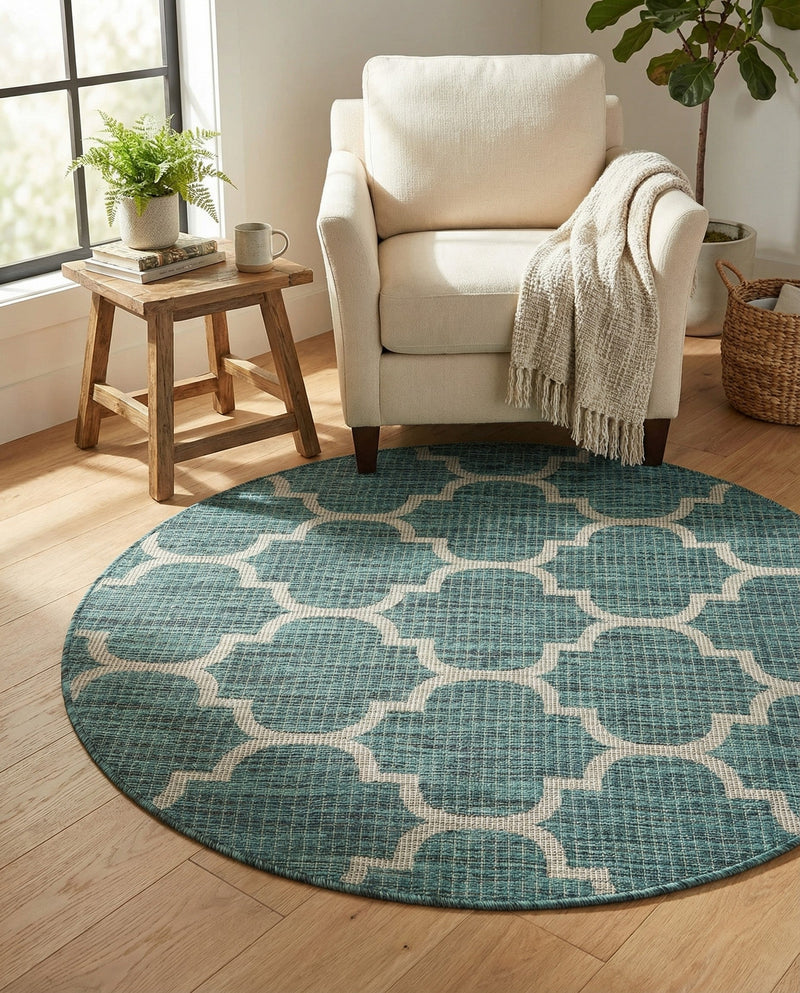 Savannah Pergola Collection Area Rug - Arbor (Teal) Round Teal  lifestyle 74