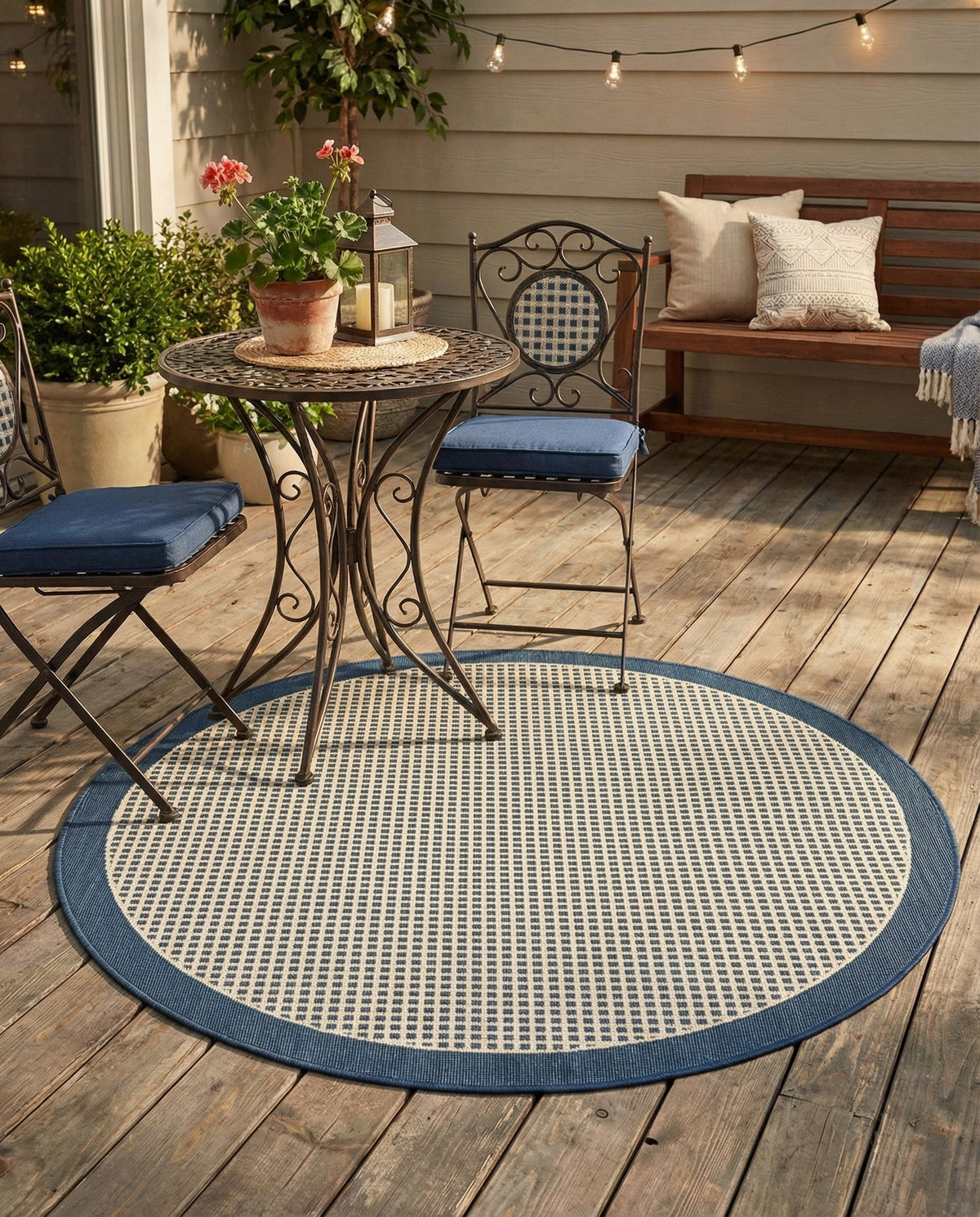 Terrace Fringe Collection Area Rug - Oceanside Round Navy Blue  lifestyle 55