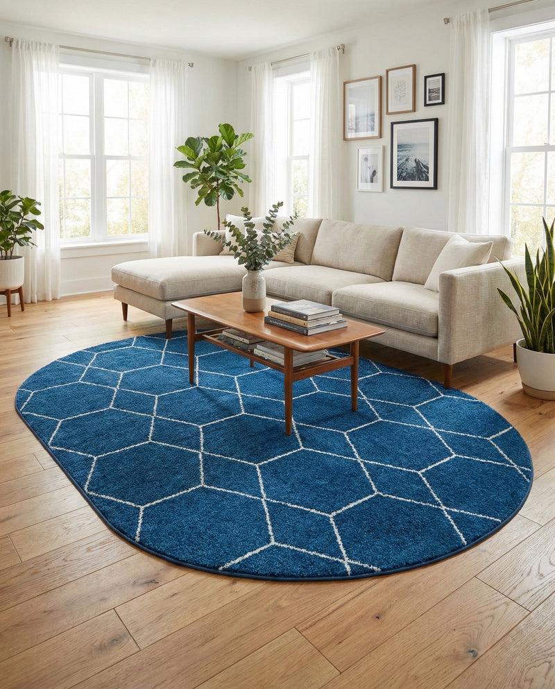 Trellis Mosaic Collection Area Rug - Arborville (Navy Blue) Oval Navy Blue  lifestyle 29