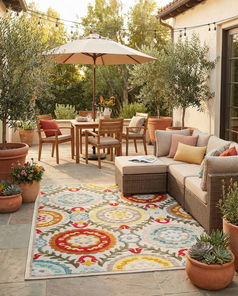 Outdoor Marrakesh Collection Area Rug -  Asilah Rectangle Ivory Beige  lifestyle 23