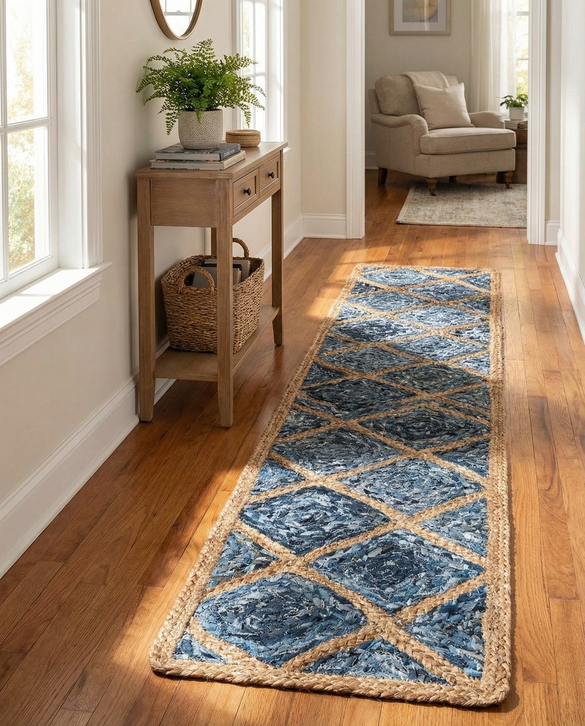 Woven Seaside Jute Collection Area Rug - Marina Table Runner Blue  lifestyle 72
