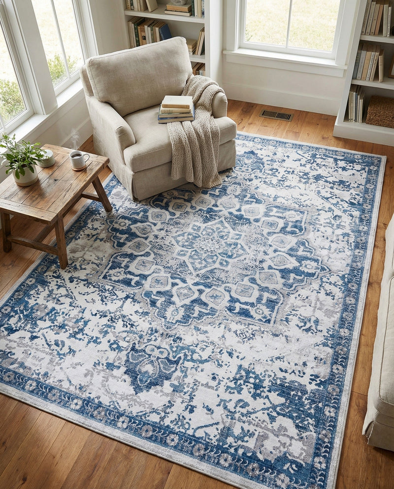 Baroque Era Collection Area Rug - Versailles (Gray Blue) Rectangle Gray Blue  lifestyle 11