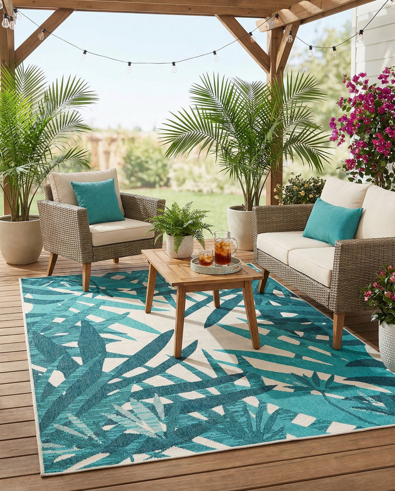 Seaside Blooms Collection Area Rug -  Provence Rectangle Teal blue  lifestyle 7