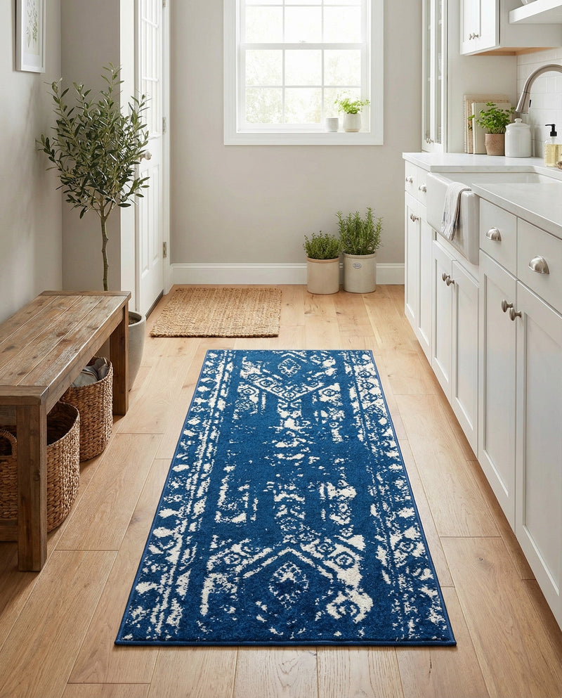 Brighton Stripes Collection Area Rug - Sussex (Navy Blue) Runner Navy Blue  lifestyle 51