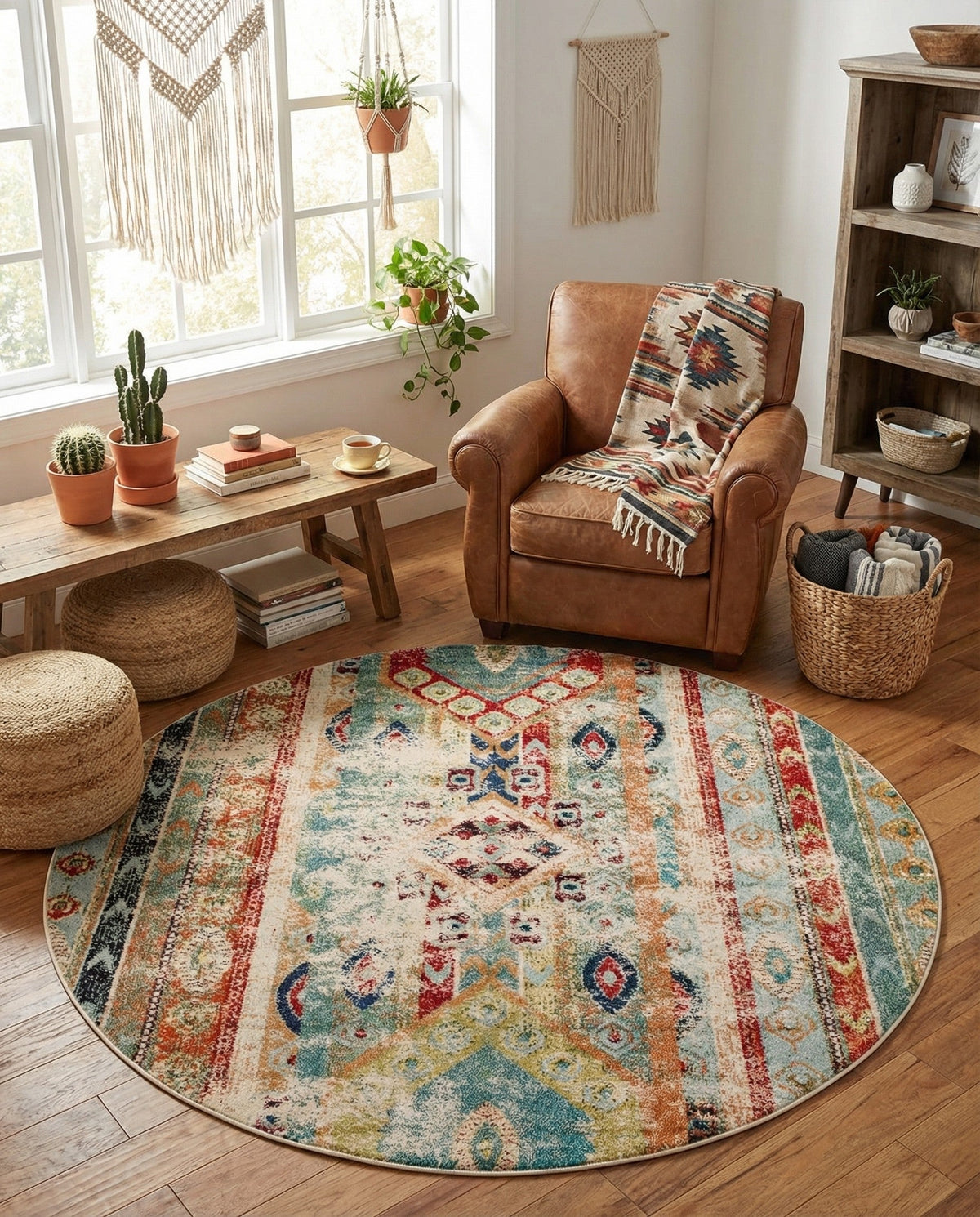 Sedona Vista Collection Area Rug -  Navajo Round Blue  lifestyle 81
