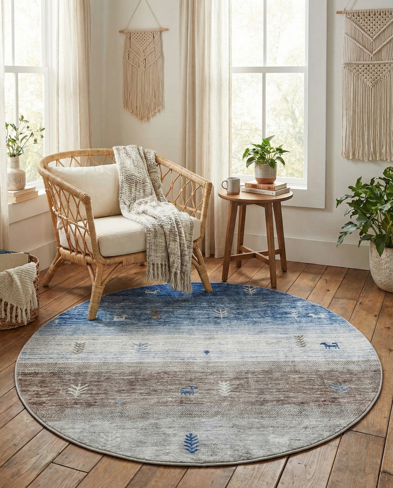 Zagros Shades Collection Area Rug -  Sisakht Round Blue Gray  lifestyle 53