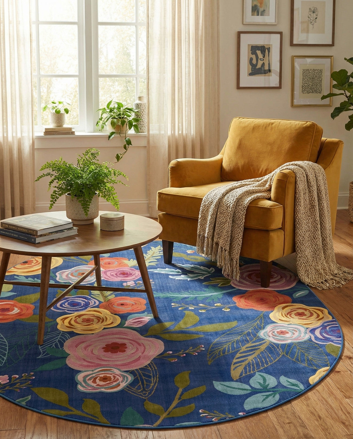 Meadow Breeze Collection Area Rug -  Petal Oval Blue  lifestyle 129