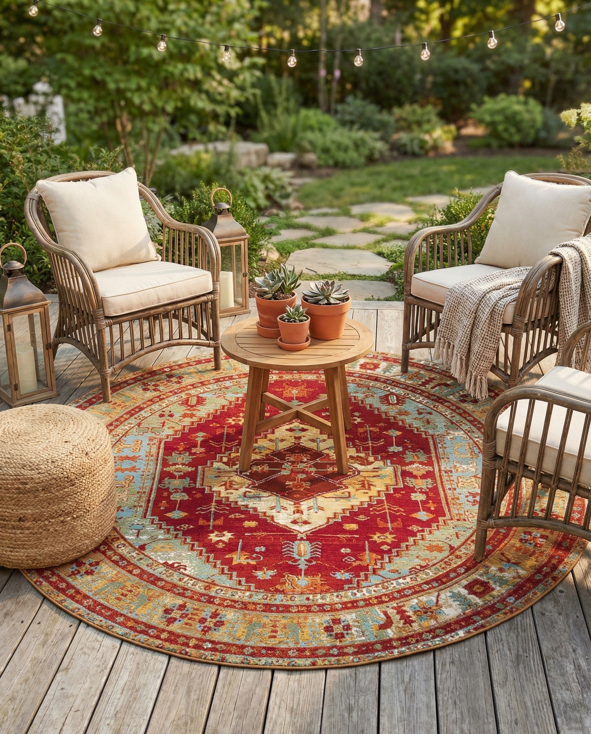 Patio Heritage Collection Area Rug -  Arbor Round Red Green Blue  lifestyle 86