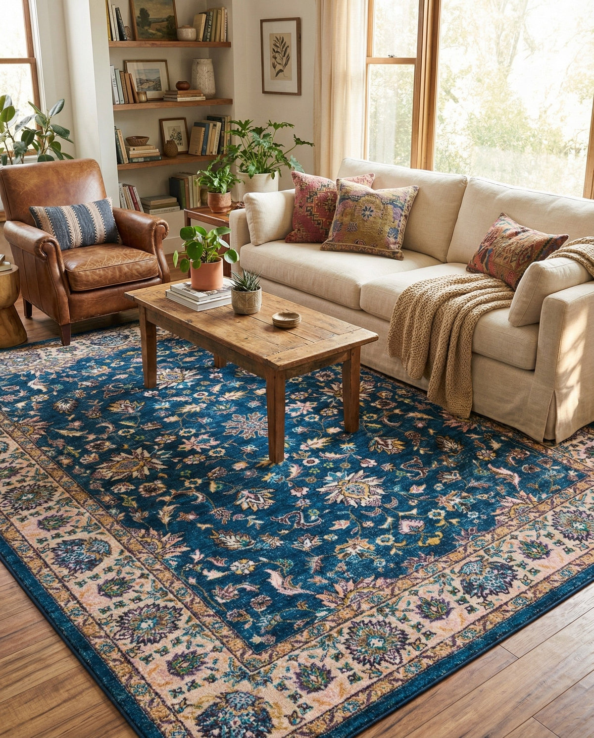 Casablanca Tapestry Collection Area Rug -  Marrakech (Egyptian Blue) Rectangle Egyptian Blue  lifestyle 3