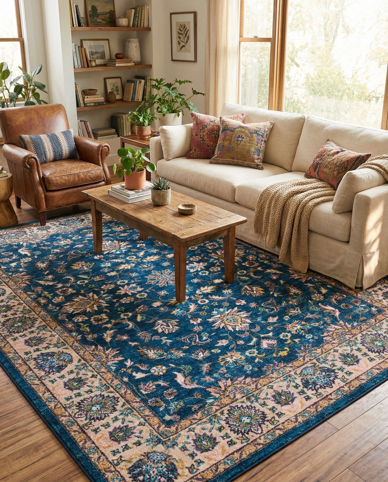 Casablanca Tapestry Collection Area Rug -  Marrakech (Egyptian Blue) Rectangle Egyptian Blue  lifestyle 3