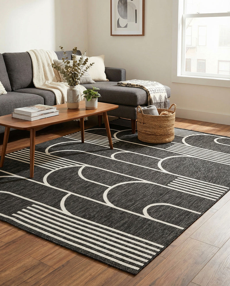 Urban Terrace Collection Area Rug -  Greenwich Rectangle Black and White  lifestyle 19