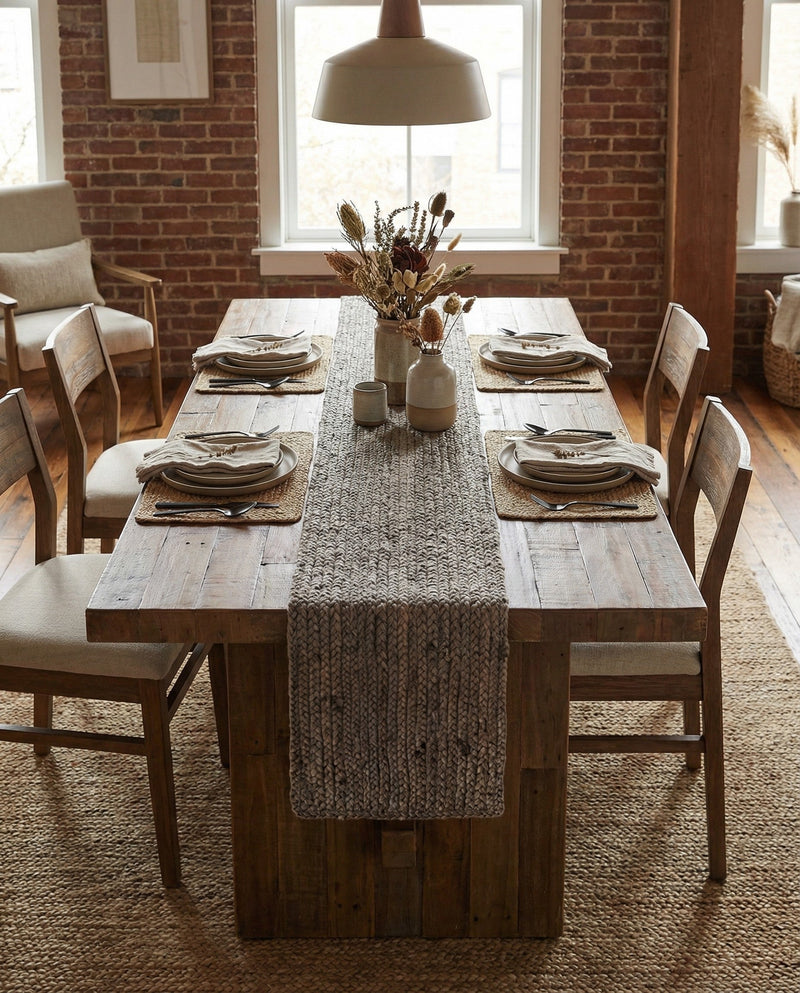 Woven Seaside Jute Collection Area Rug - Savannah (Gray) Table Runner Gray  lifestyle 47