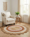 Woven Seaside Jute Collection Area Rug - Coastalhaven (Natural White Orange Pink) Round Natural White Orange Pink  lifestyle 25