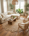 Woven Seaside Jute Collection Area Rug - Nantucket Round Natural and White  lifestyle 13