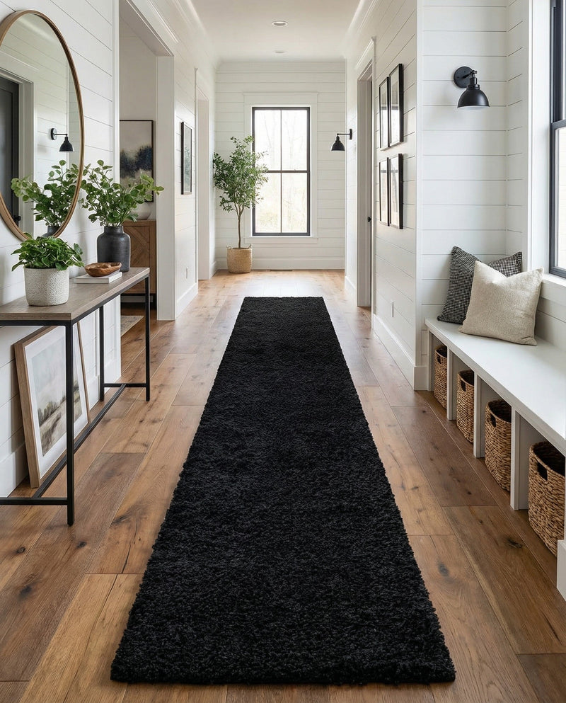Plush Oasis Collection Area Rug - Serenity (Jet Black) Runner Jet Black  lifestyle 40