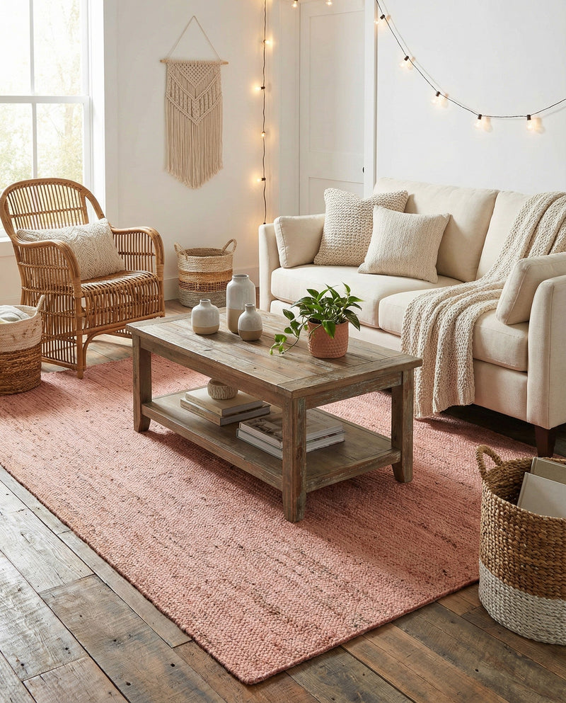 Woven Seaside Jute Collection Area Rug - Savannah (Light Pink) Rectangle Light Pink  lifestyle 13