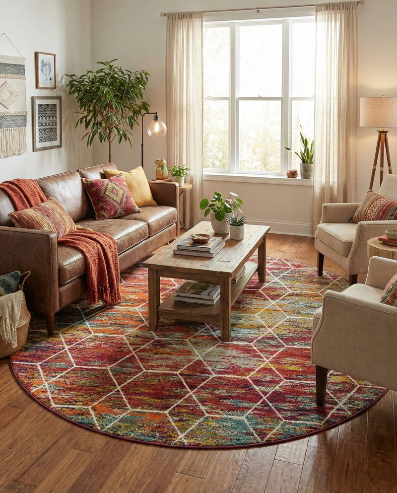 Trellis Mosaic Collection Area Rug - Arborville (Multi) Round Multi  lifestyle 78