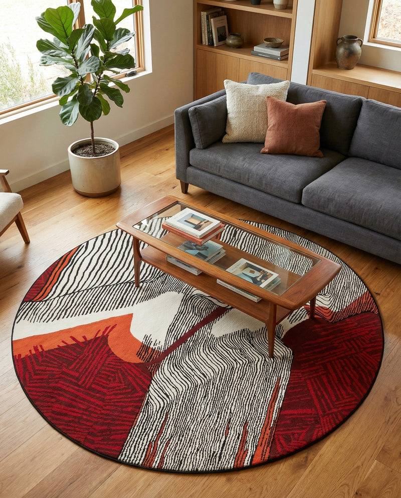 Urban Terrace Collection Area Rug -  Porch Round Red and Black  lifestyle 38