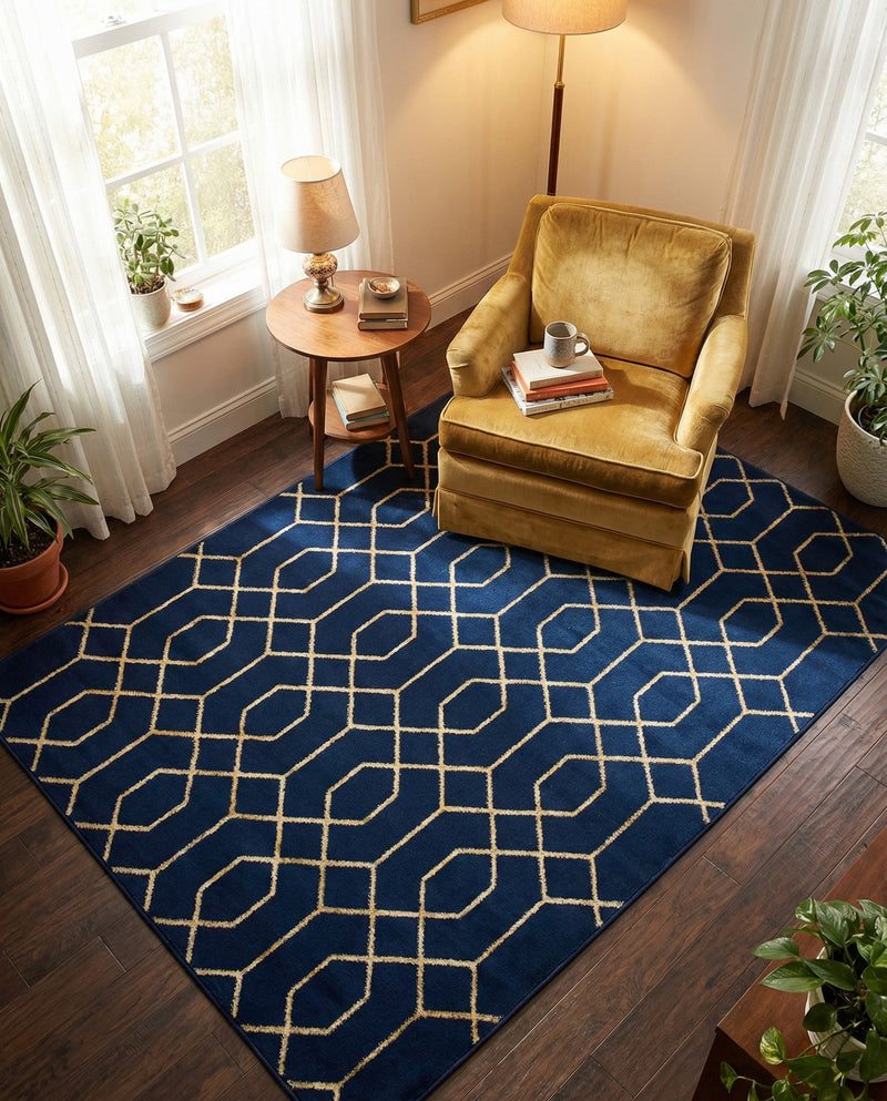 Hollywood Luxe Collection Area Rug - Sunset (Navy Blue Gold) Rectangle Navy Blue Gold  lifestyle 9