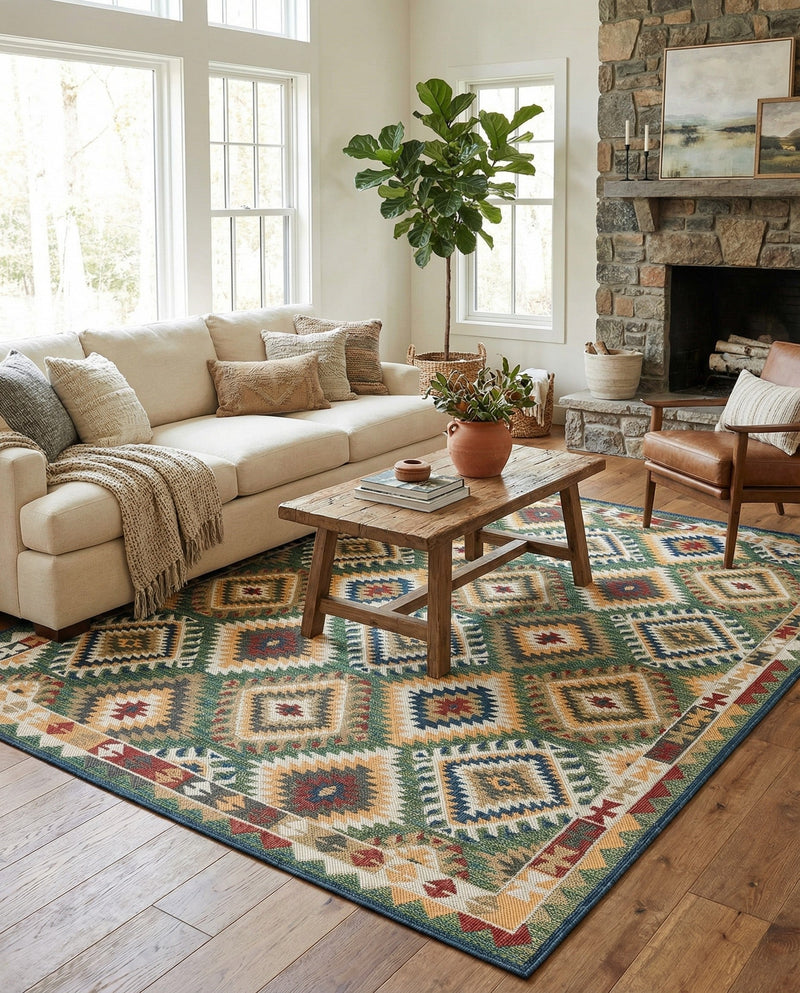 Coastal Terrace Collection Area Rug -  Sandbar Rectangle Green  lifestyle 14
