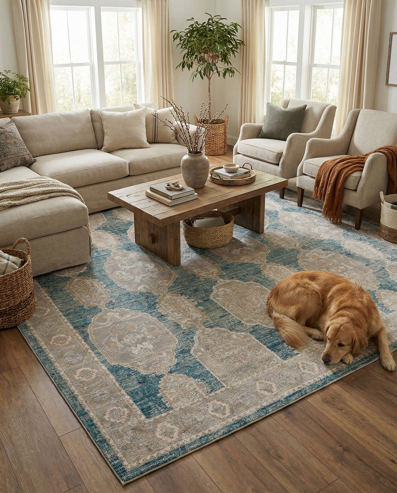 Seville Stripes Collection Area Rug -  Granada (Blue) Rectangle Blue  lifestyle 5