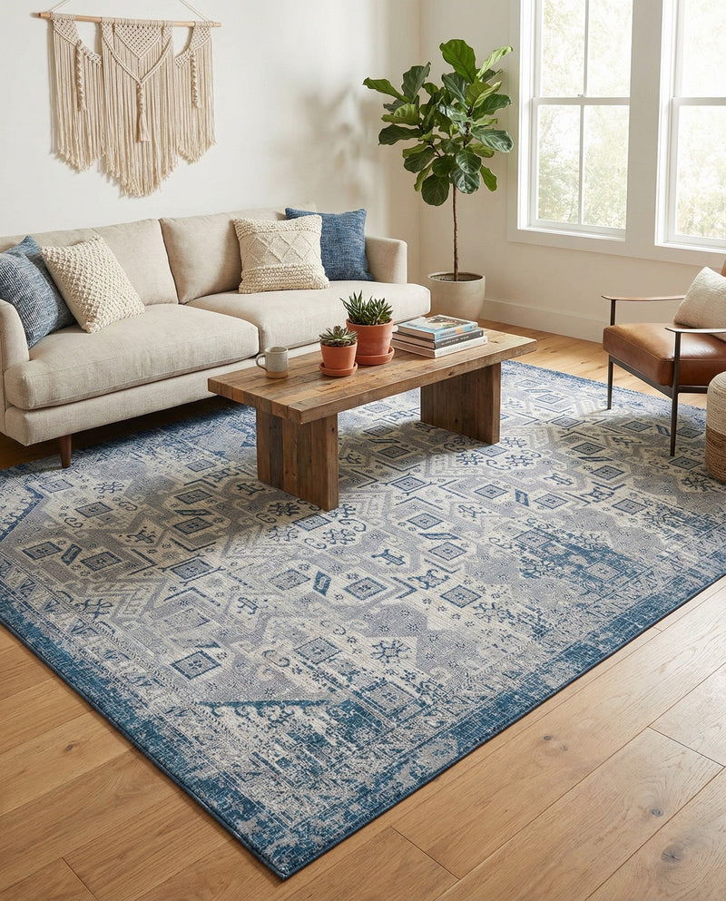 Tribal Terrace Treasures Collection Area Rug - Mayan Marina (Blue) Rectangle Blue  lifestyle 8